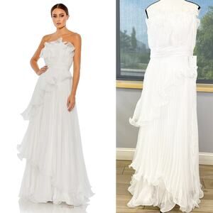 MAC DUGGAL | PLEATED TIERED RUFFLED STRAPLESS GOWN #49537 Size 10
